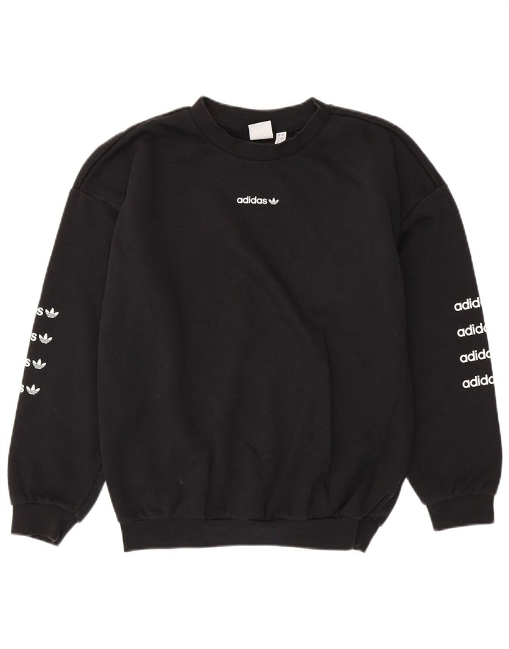 ADIDAS Womens Oversized Graphic Sweatshirt Jumper UK 8 Small  Black Cotton