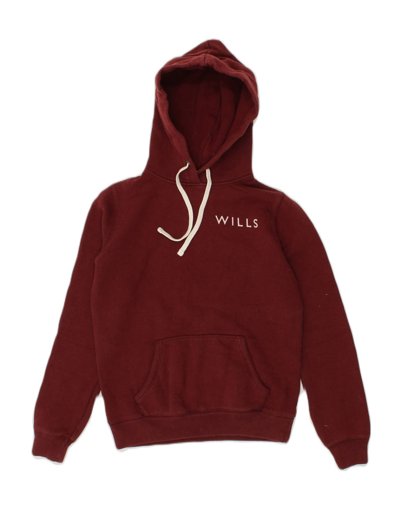 JACK WILLS Womens Graphic Hoodie Jumper UK 8 Small  Burgundy Cotton | Vintage Jack Wills | Thrift | Second-Hand Jack Wills | Used Clothing | Messina Hembry 