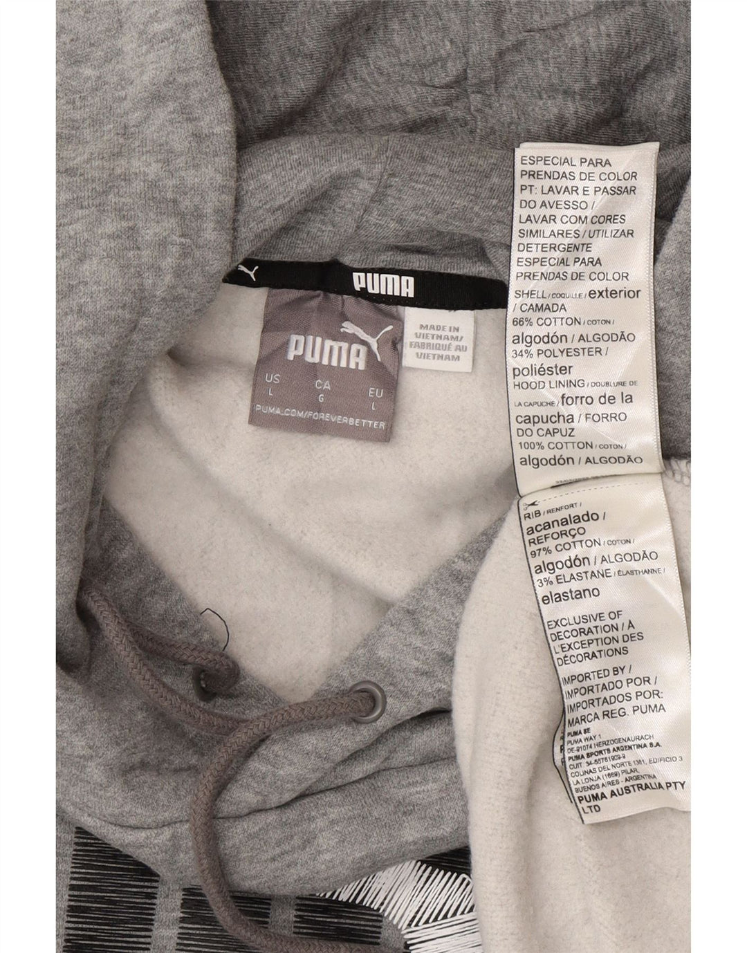 PUMA Mens Graphic Hoodie Jumper Large Grey Cotton