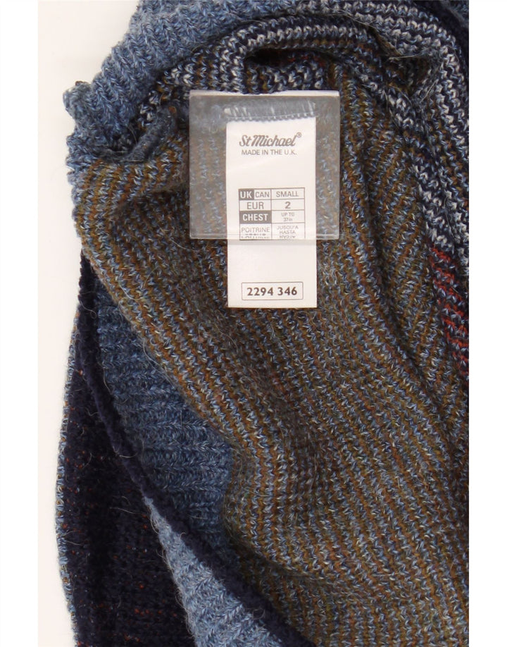 St Michael Mens Crew Neck Jumper Sweater Small Blue Geometric Acrylic