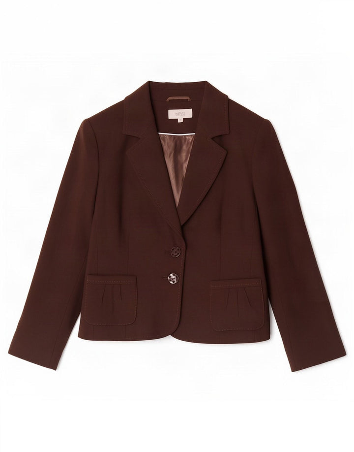 Marks & Spencer Womens 2 Button Blazer Jacket UK 16 Large Brown Polyester