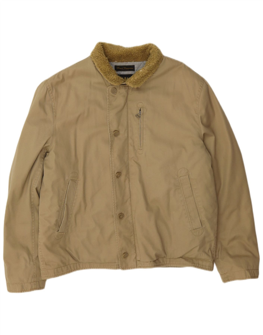 French Connection Mens Windbreaker Jacket UK 42 XL Beige Cotton