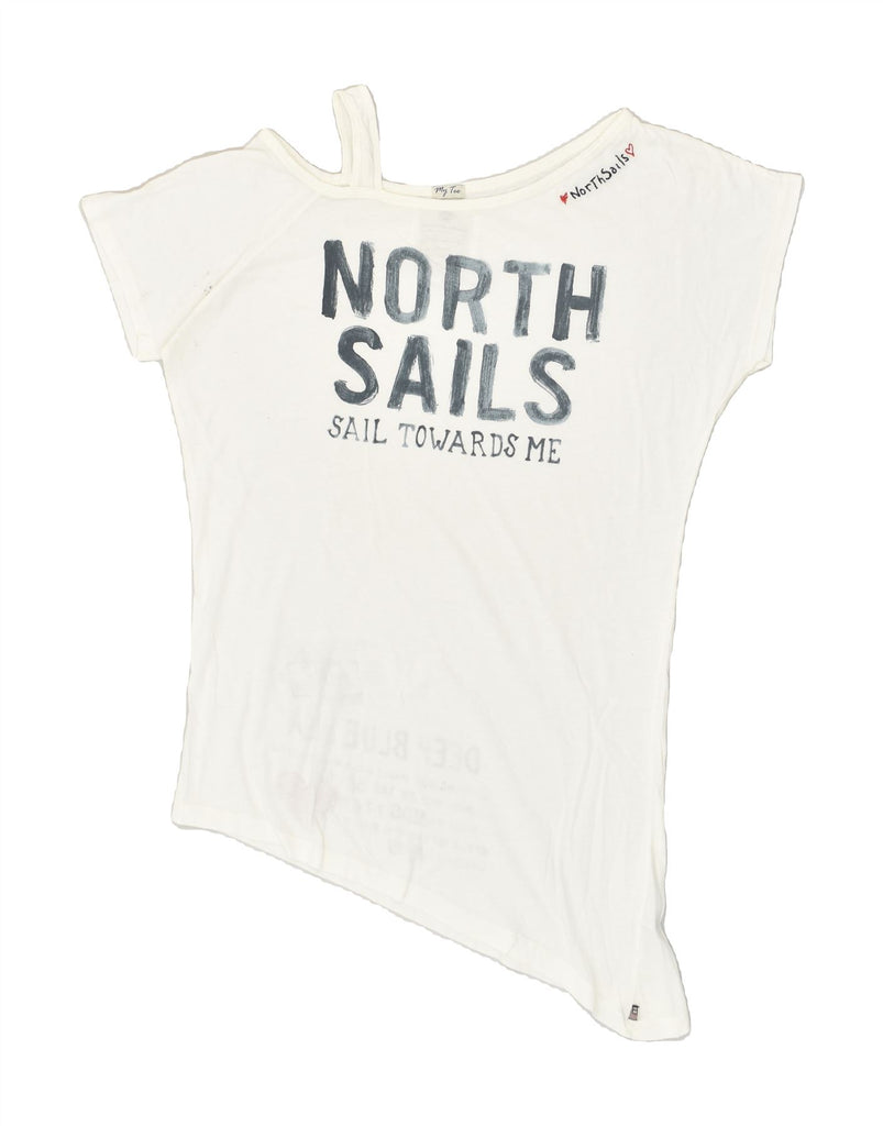 NORTH SAILS Womens Graphic T-Shirt Top UK 14 Medium White Cotton | Vintage North Sails | Thrift | Second-Hand North Sails | Used Clothing | Messina Hembry 