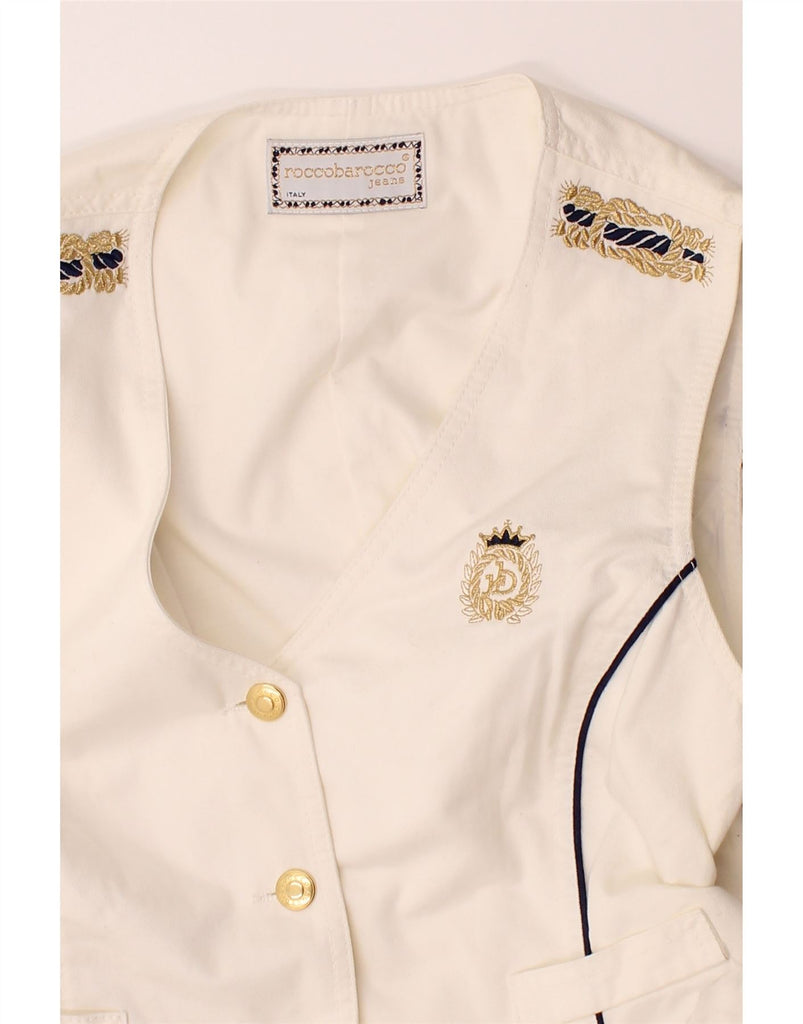 ROCCOBAROCCO Womens Waistcoat IT 40 Small White Cotton Vintage Roccobarocco and Second-Hand Roccobarocco from Messina Hembry 