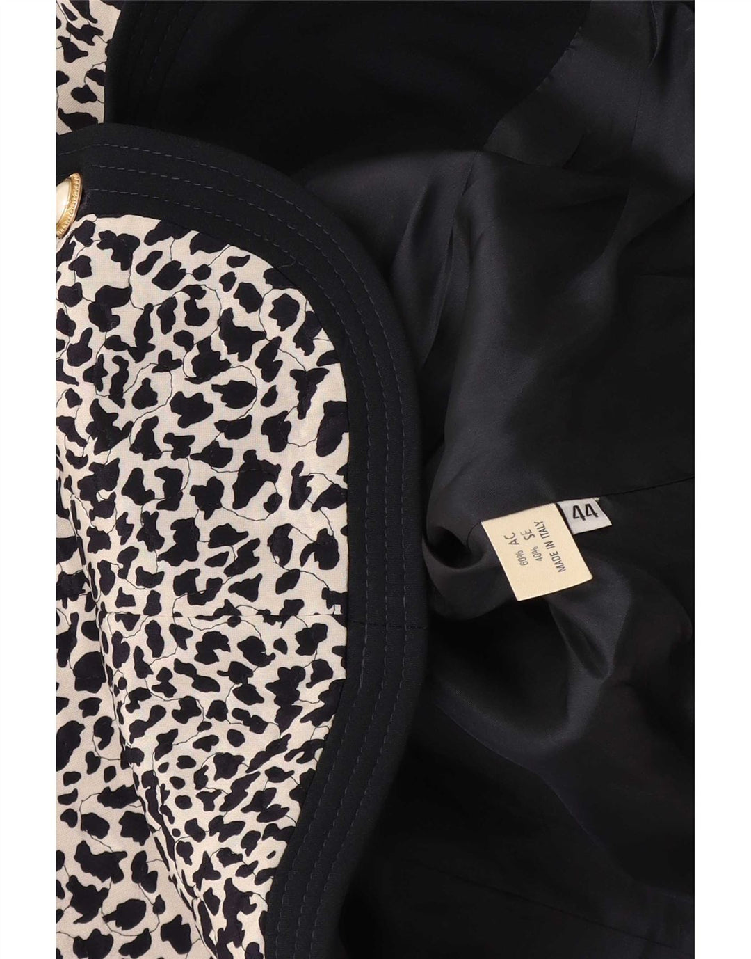 Vintage Womens 3/4 Sleeve Blazer Jacket IT 44 Medium Black Animal Print