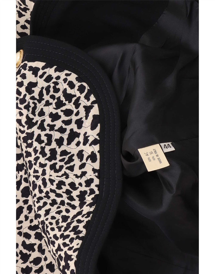 Vintage Womens 3/4 Sleeve Blazer Jacket IT 44 Medium Black Animal Print
