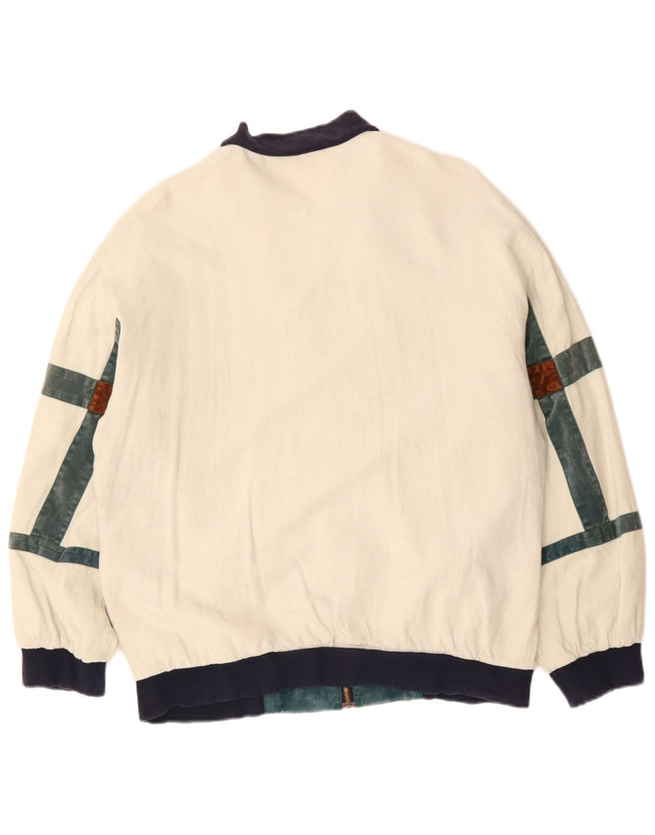 VINTAGE Mens Loose Fit Bomber Jacket UK 36 Small Off White Colourblock