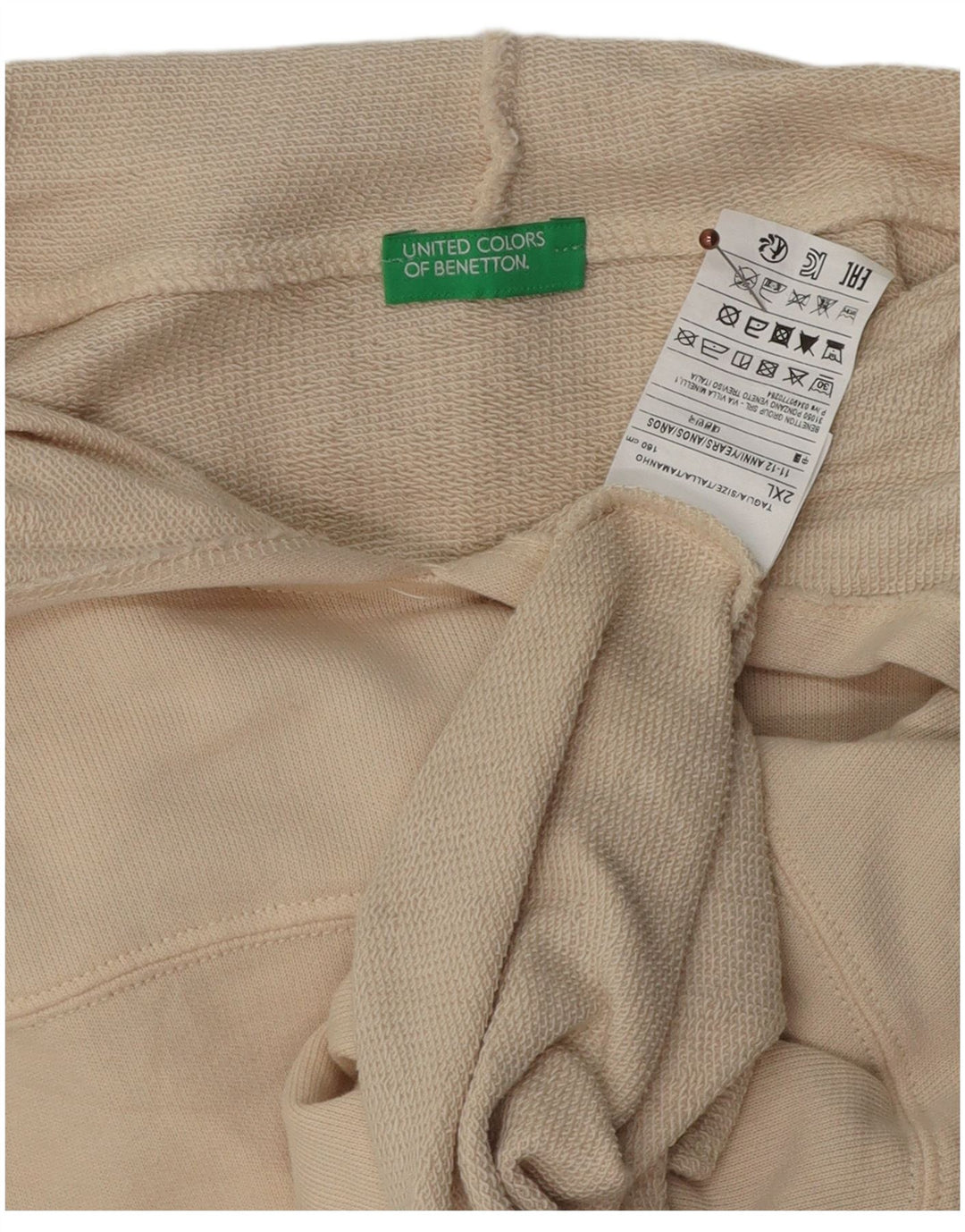 Benetton Girls Hoodie Jumper 11-12 Years 2XL  Off White Cotton