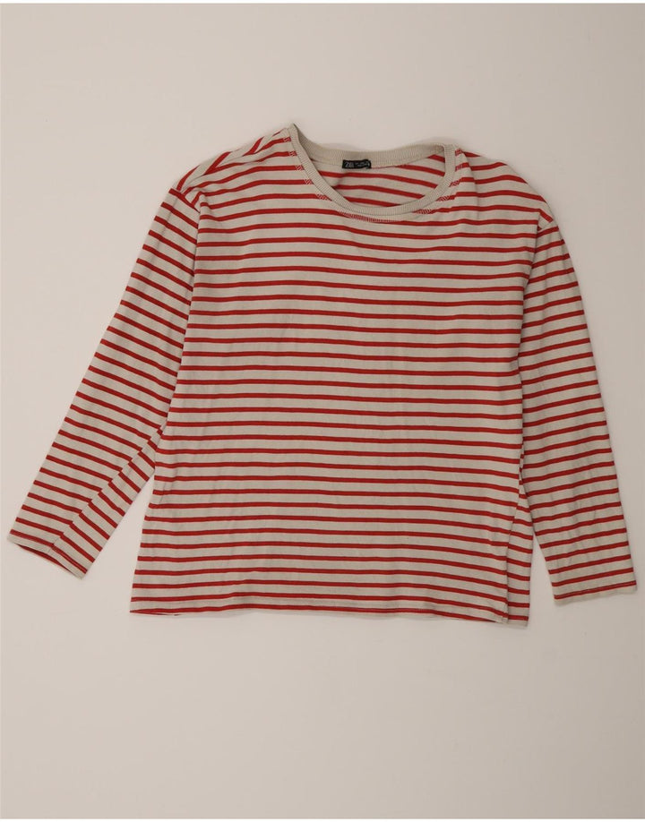 Zara Womens Top Long Sleeve UK 16 Large Red Striped Cotton