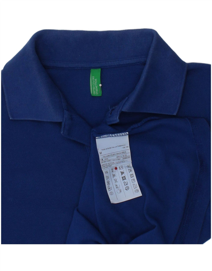 BENETTON Boys Polo Shirt 7-8 Years Medium Blue Cotton