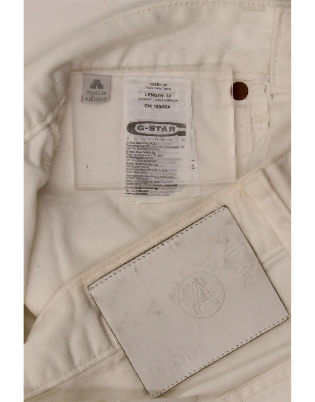 G-STAR Mens Straight Jeans W32 L32 White Cotton