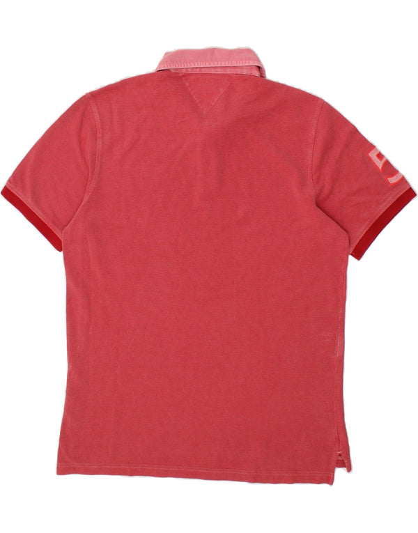 TOMMY HILFIGER Mens Garment Dyed Slim Fit Polo Shirt 2XL Red Cotton