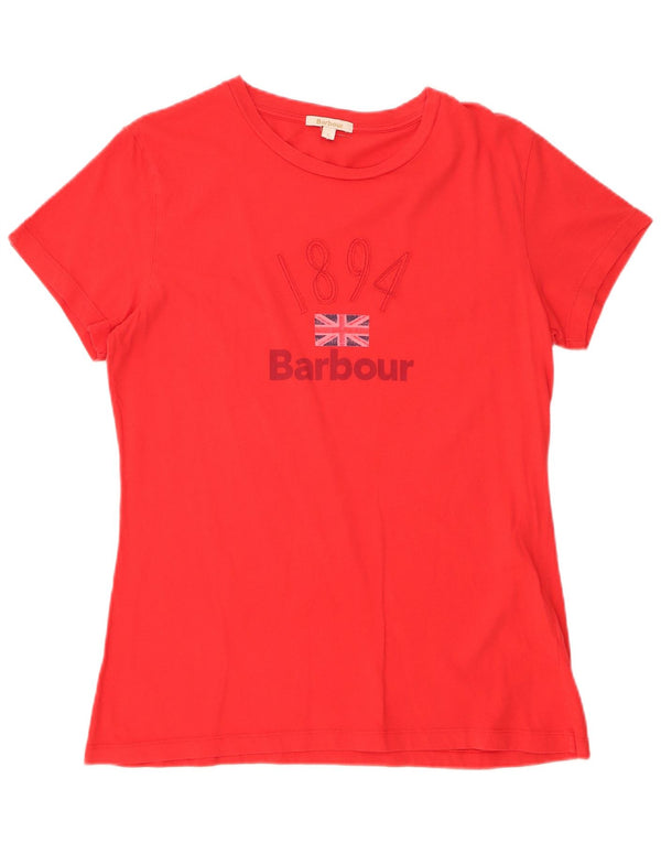 Barbour Womens Graphic T-Shirt Top UK 16 Large Red Cotton