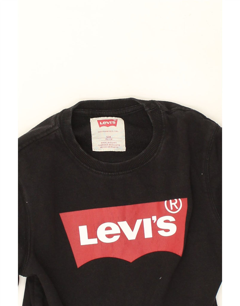 LEVI'S Boys Graphic Sweatshirt Jumper 11-12 Years Black Cotton | Vintage Levi's | Thrift | Second-Hand Levi's | Used Clothing | Messina Hembry 