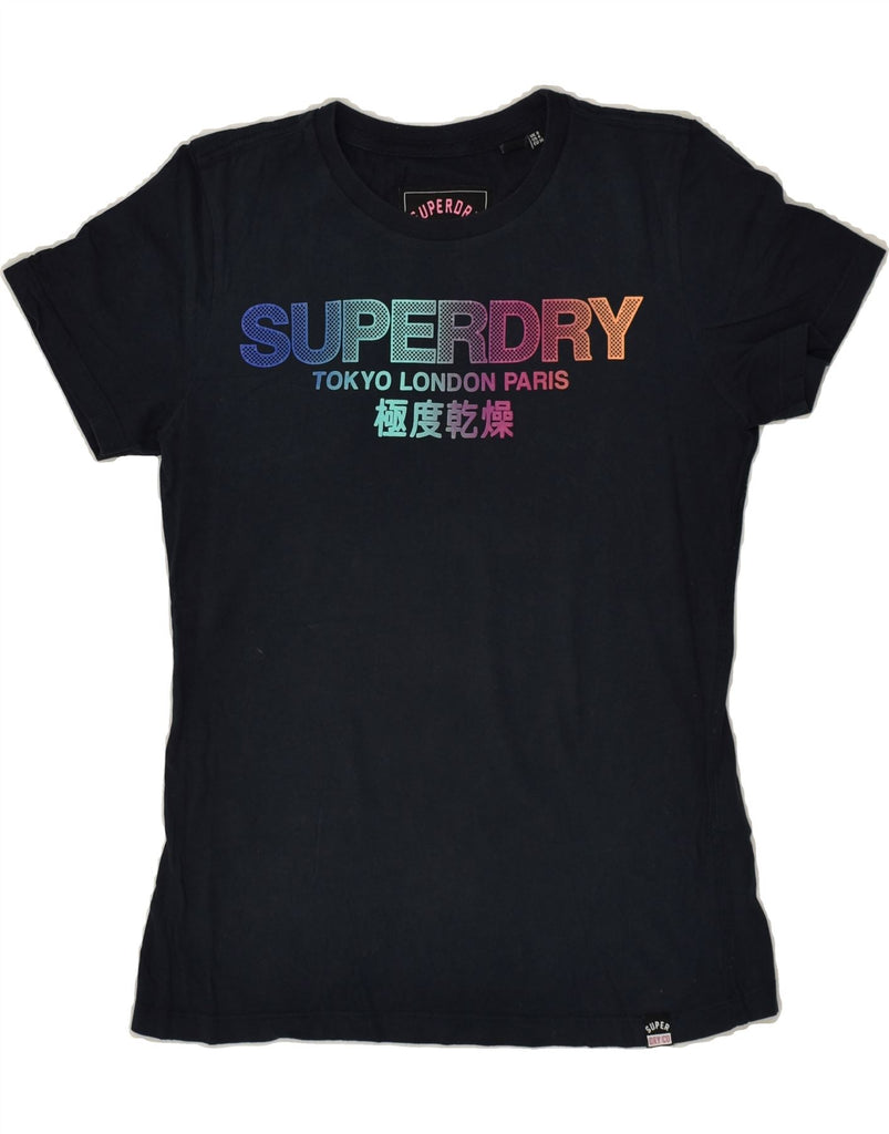 SUPERDRY Womens Graphic T-Shirt Top UK 8 Small Navy Blue Cotton | Vintage Superdry | Thrift | Second-Hand Superdry | Used Clothing | Messina Hembry 