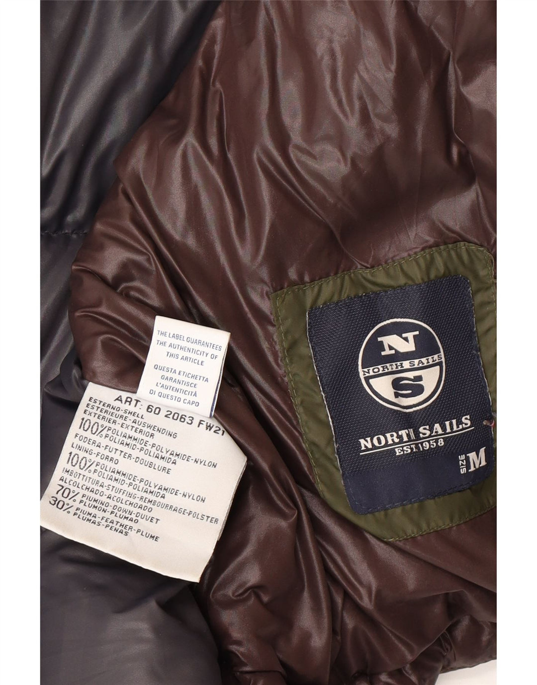 NORTH SAILS Mens Padded Jacket UK 38 Medium Brown Polyamide