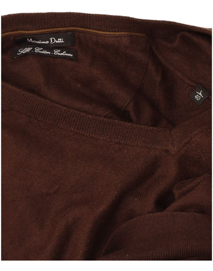 Massimo Dutti Mens V-Neck Jumper Sweater Large Brown Cotton