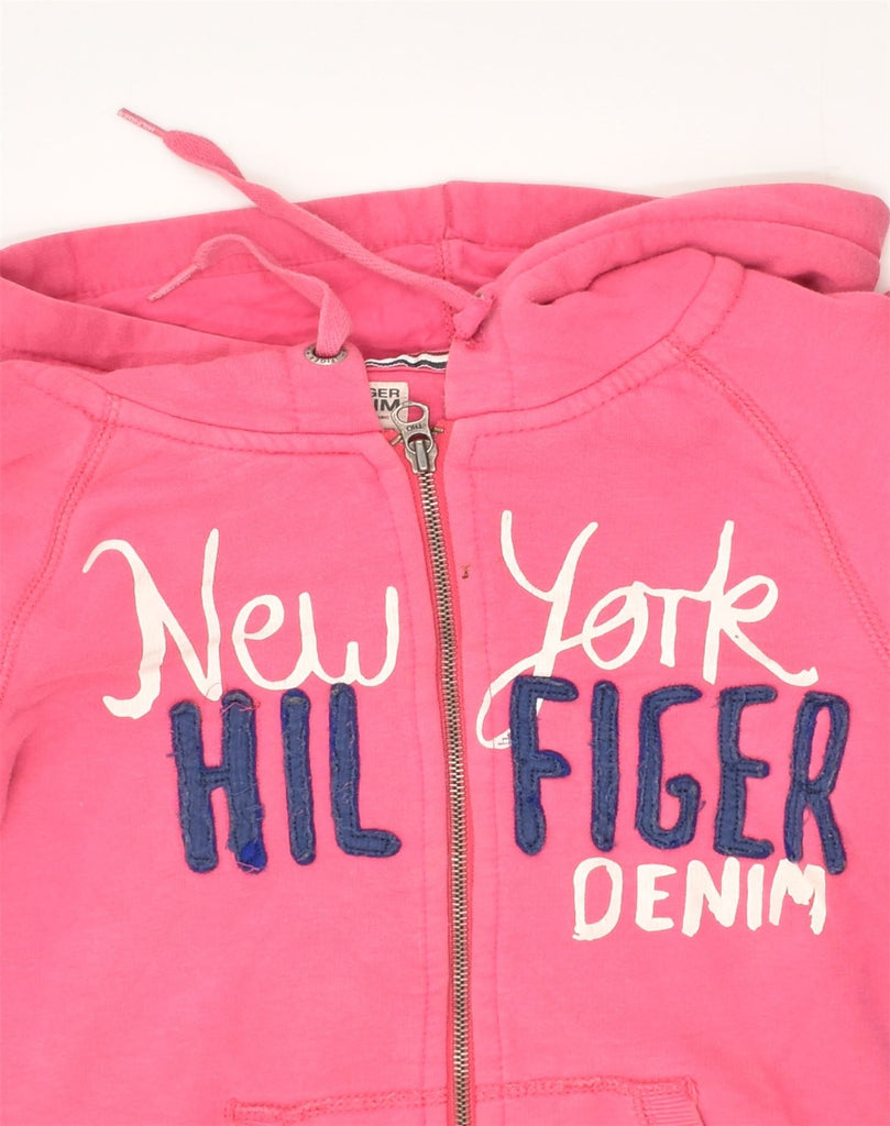 TOMMY HILFIGER Womens New York Graphic Zip Hoodie Sweater UK 10 Small Pink | Vintage Tommy Hilfiger | Thrift | Second-Hand Tommy Hilfiger | Used Clothing | Messina Hembry 