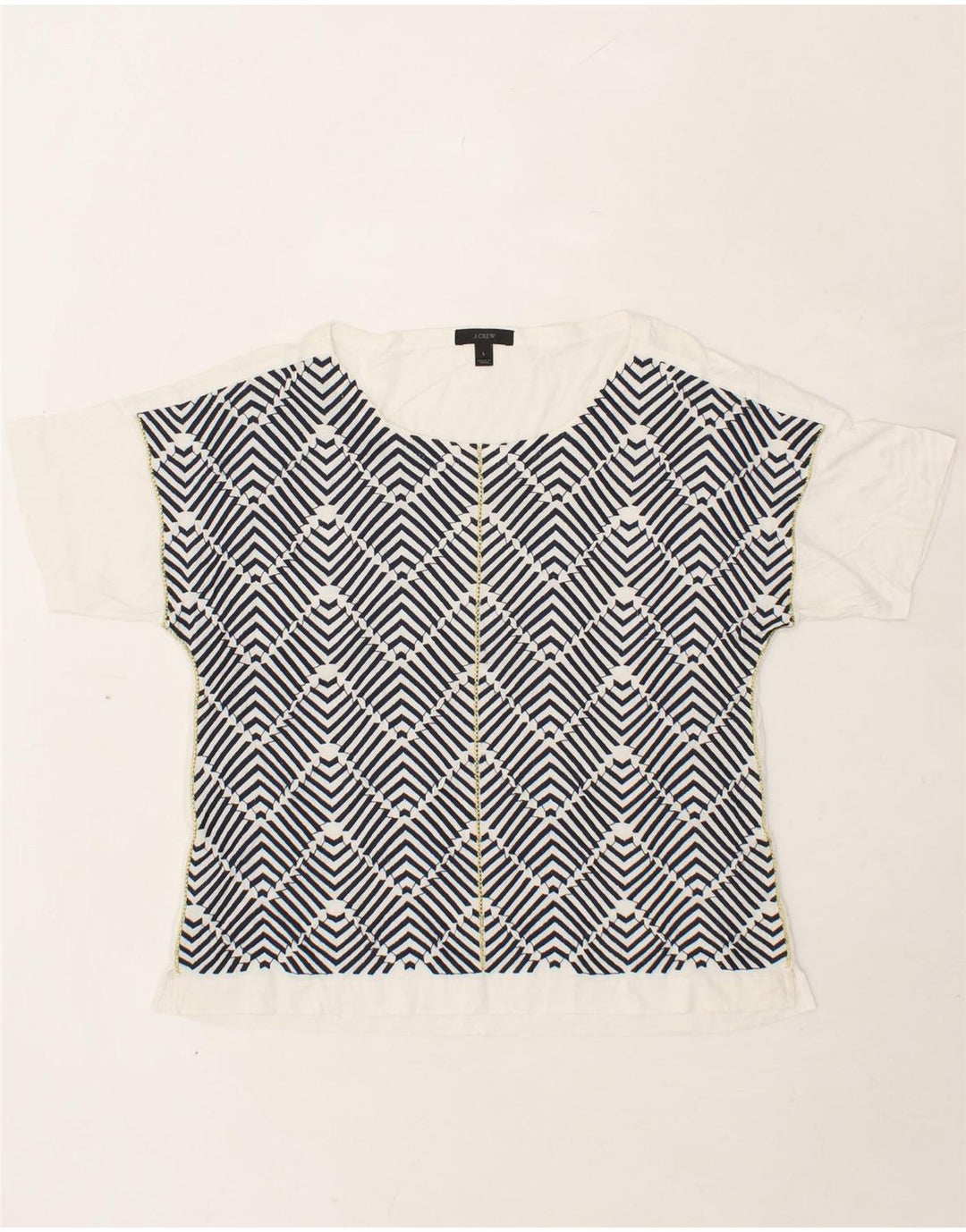 J. CREW Womens Blouse Top UK 16 Large White Chevron Cotton Vintage J. Crew and Second-Hand J. Crew from Messina Hembry 