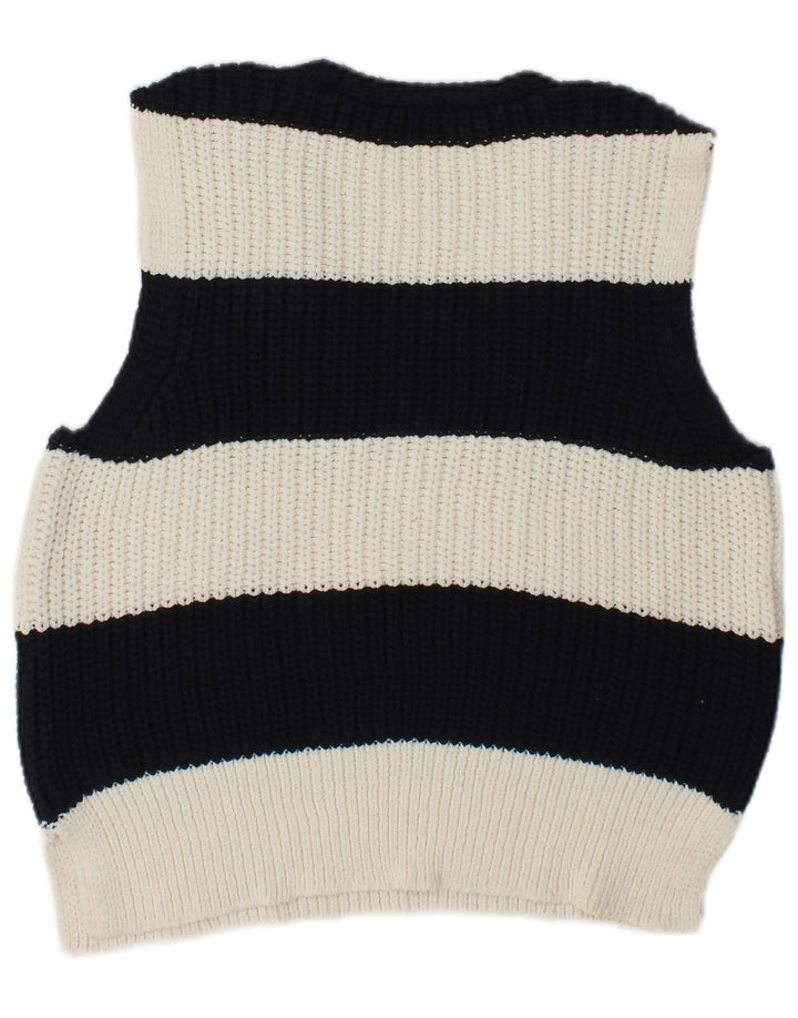 Zara Womens Vest Tank Top UK 10 Small Black Striped Polyester