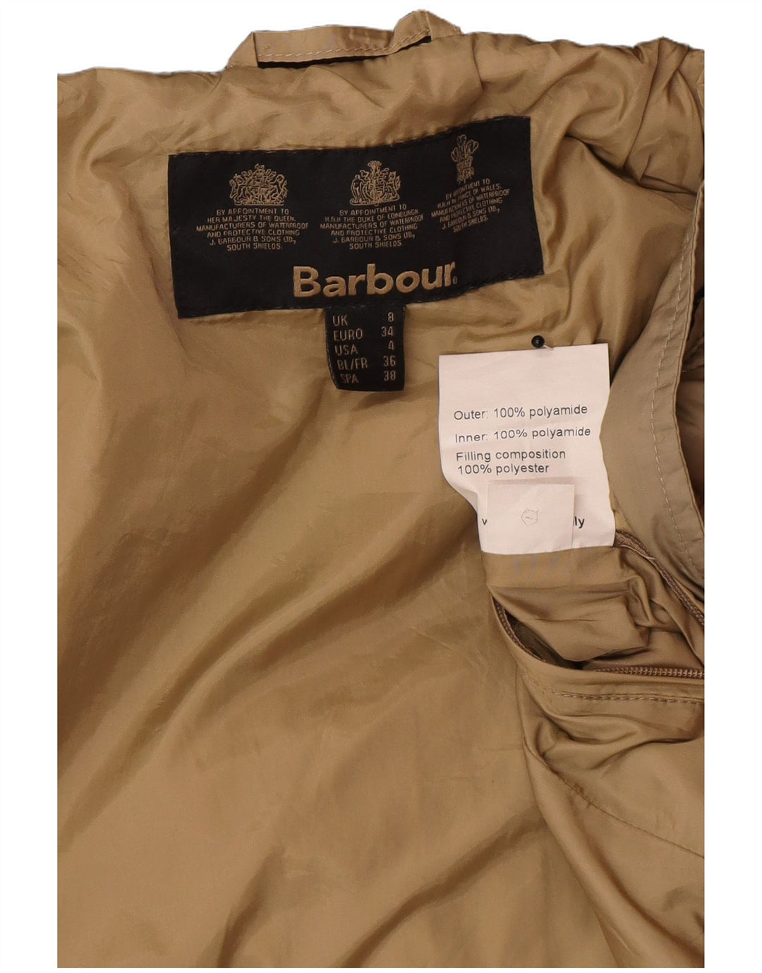 Barbour Womens Quilted Jacket UK 8 Small Beige Polyamide