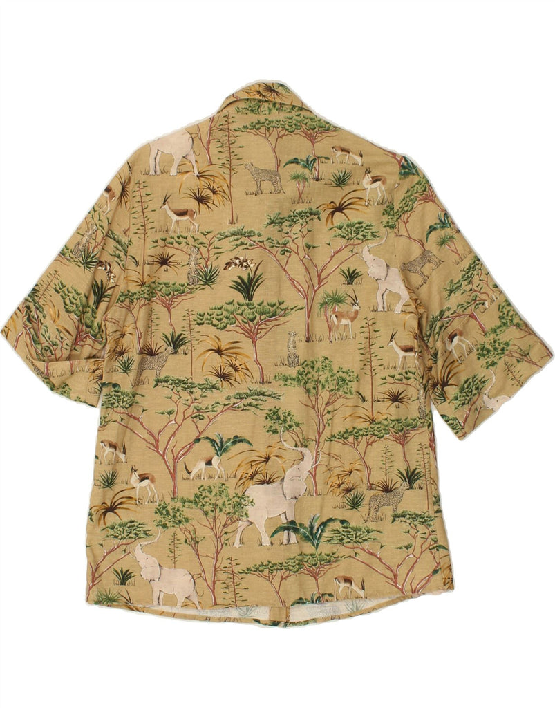 MANGO Womens Short Sleeve Shirt Blouse UK 6 XS Beige Animal Print Cotton Vintage Mango and Second-Hand Mango from Messina Hembry 