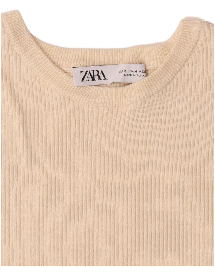Zara Womens Crop T-Shirt Top UK 12 Medium Beige