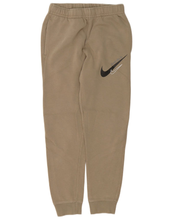 Nike Womens Graphic Tracksuit Trousers Joggers UK 4 XS  Beige Cotton