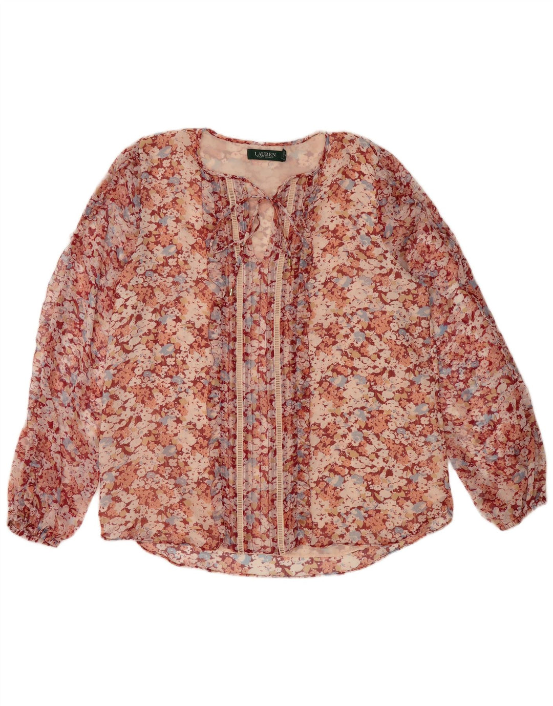 Ralph Lauren Womens See Through Blouse Top UK 16 Large Red Floral Polyester