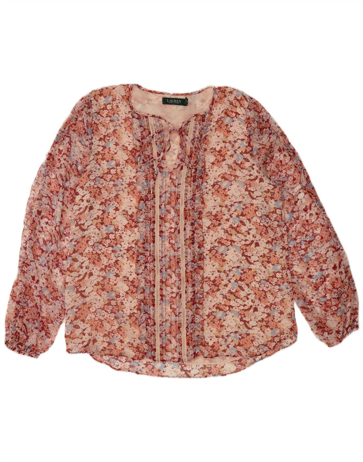 Ralph Lauren Womens See Through Blouse Top UK 16 Large Red Floral Polyester