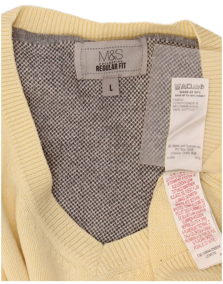 MARKS & SPENCER Mens Regular Fit V-Neck Jumper Sweater Large Beige Cotton