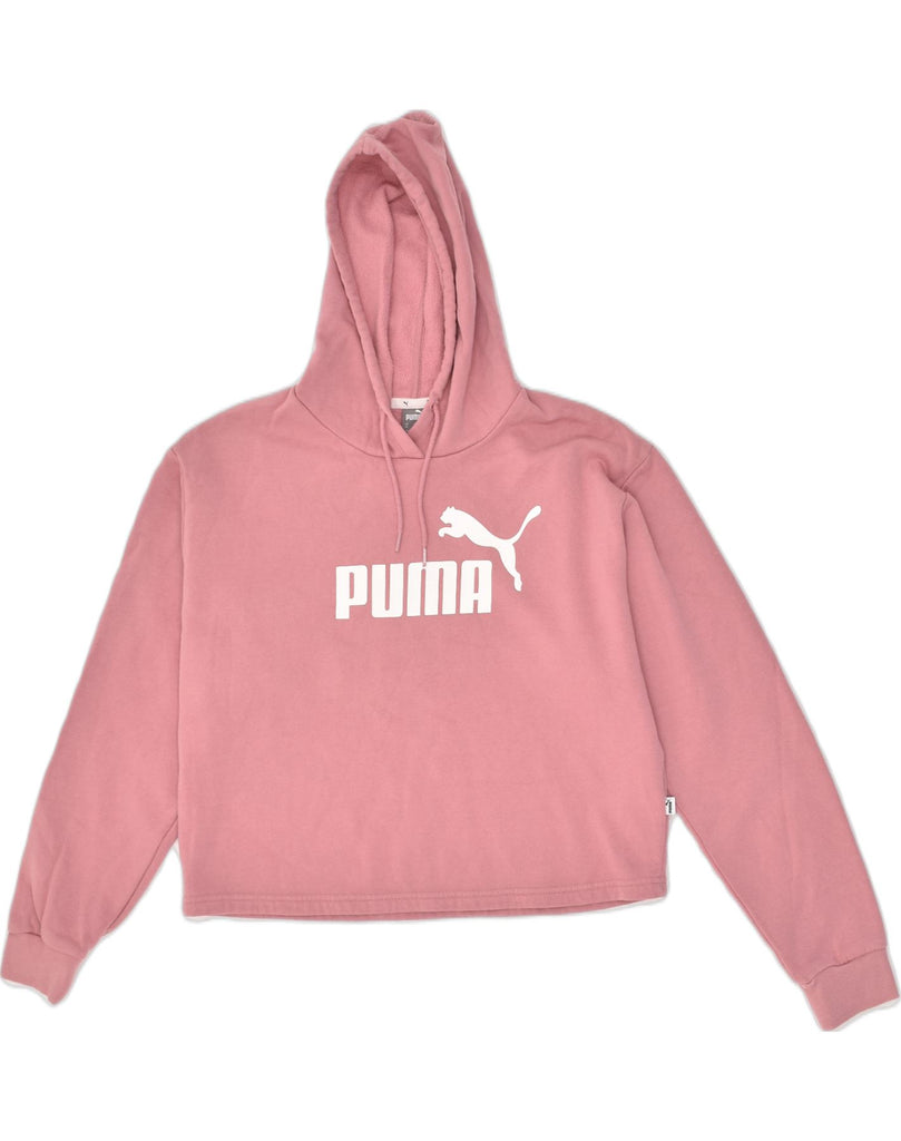 PUMA Womens Graphic Crop Hoodie Jumper UK 14 Medium Pink Cotton | Vintage Puma | Thrift | Second-Hand Puma | Used Clothing | Messina Hembry 