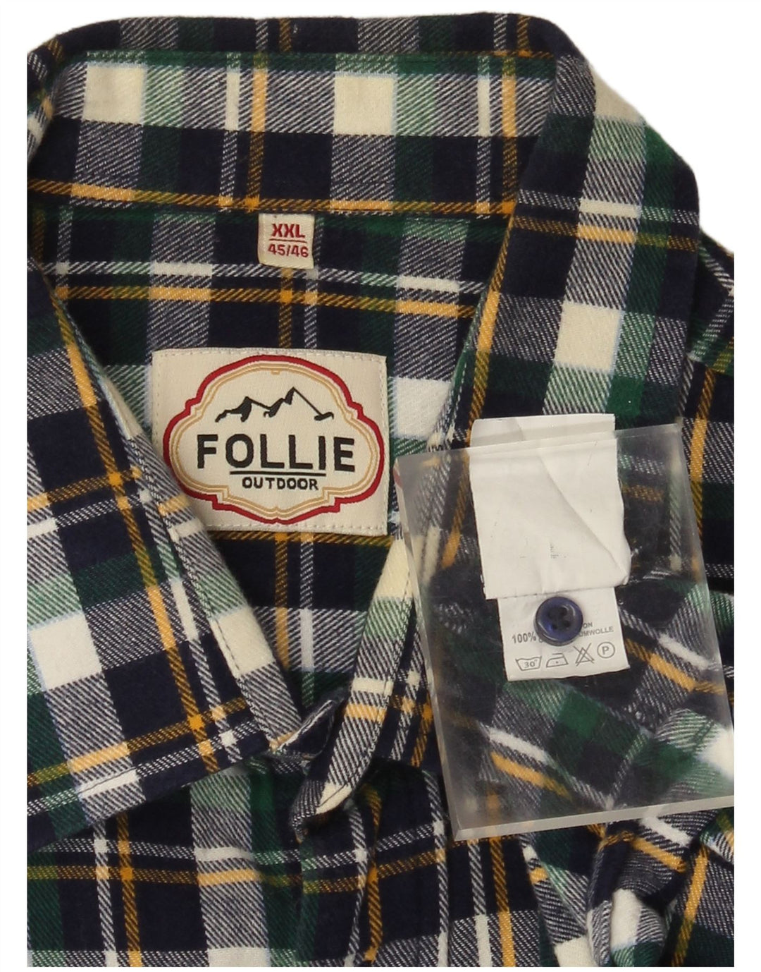 Follie Mens Flannel Shirt Size 45/46 2XL Multicoloured Check Cotton