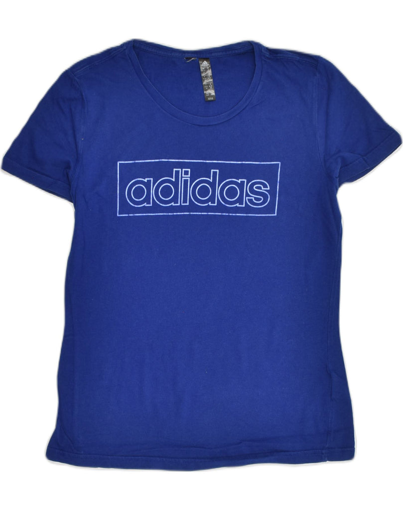 ADIDAS Womens Graphic T-Shirt Top UK 12 Medium Navy Blue Cotton | Vintage Adidas | Thrift | Second-Hand Adidas | Used Clothing | Messina Hembry 