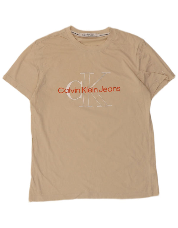 Calvin Klein Jeans Mens Graphic T-Shirt Top Large Beige Cotton