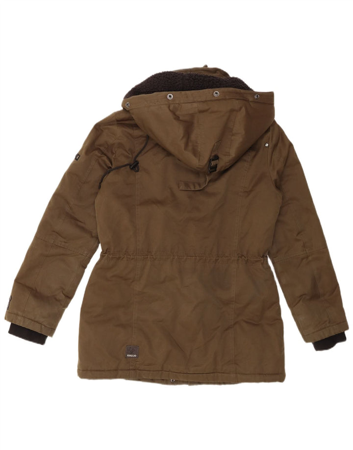 KHUJO Womens Hooded Windbreaker Jacket UK 14 Medium Khaki Cotton