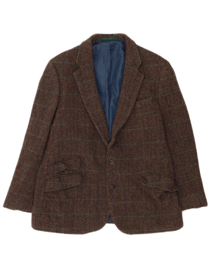 Marks & Spencer Mens 2 Button Blazer Jacket UK 44 2XL Brown Check Wool