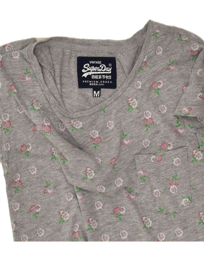 SUPERDRY Womens T-Shirt Top UK 12 Medium Grey Floral Polyester | Vintage Superdry | Thrift | Second-Hand Superdry | Used Clothing | Messina Hembry 