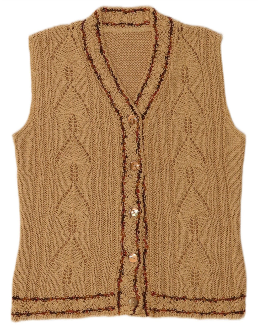 Vintage Womens Sleeveless Cardigan Sweater UK 12 Medium Brown