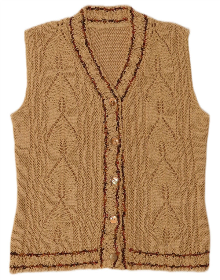 Vintage Womens Sleeveless Cardigan Sweater UK 12 Medium Brown