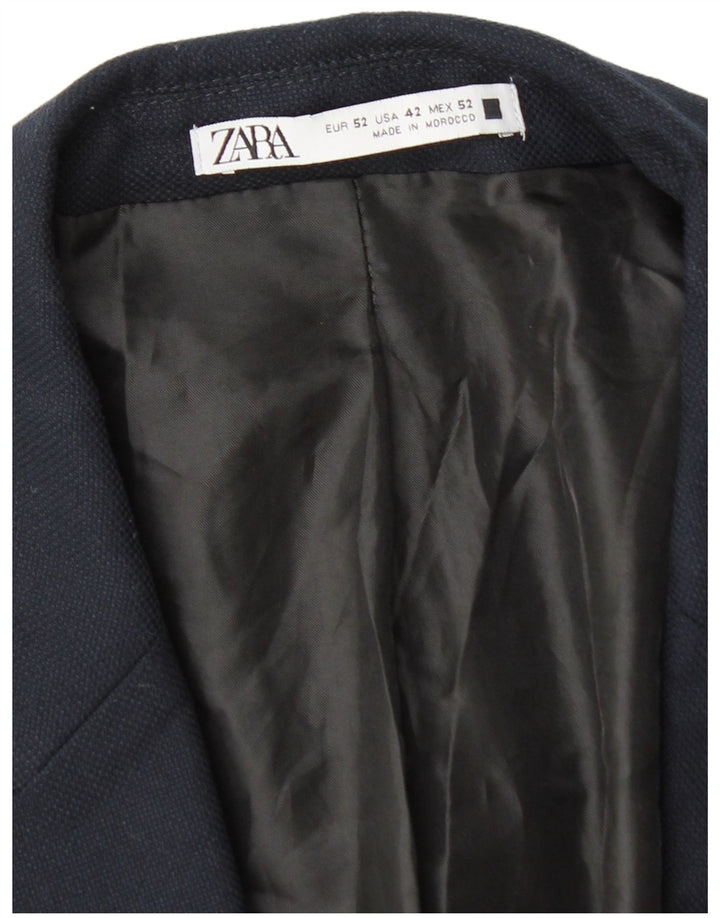 Zara Mens 1 Button Blazer Jacket EU 52 Large Navy Blue Polyester