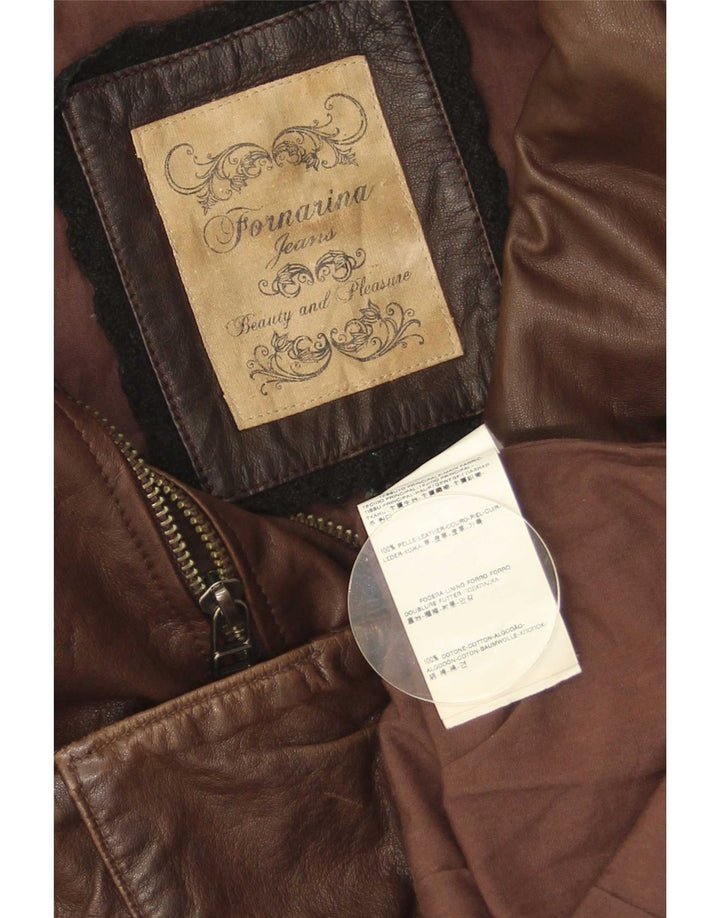 Fornarina Womens Military Leather Jacket UK 14 Large Brown
