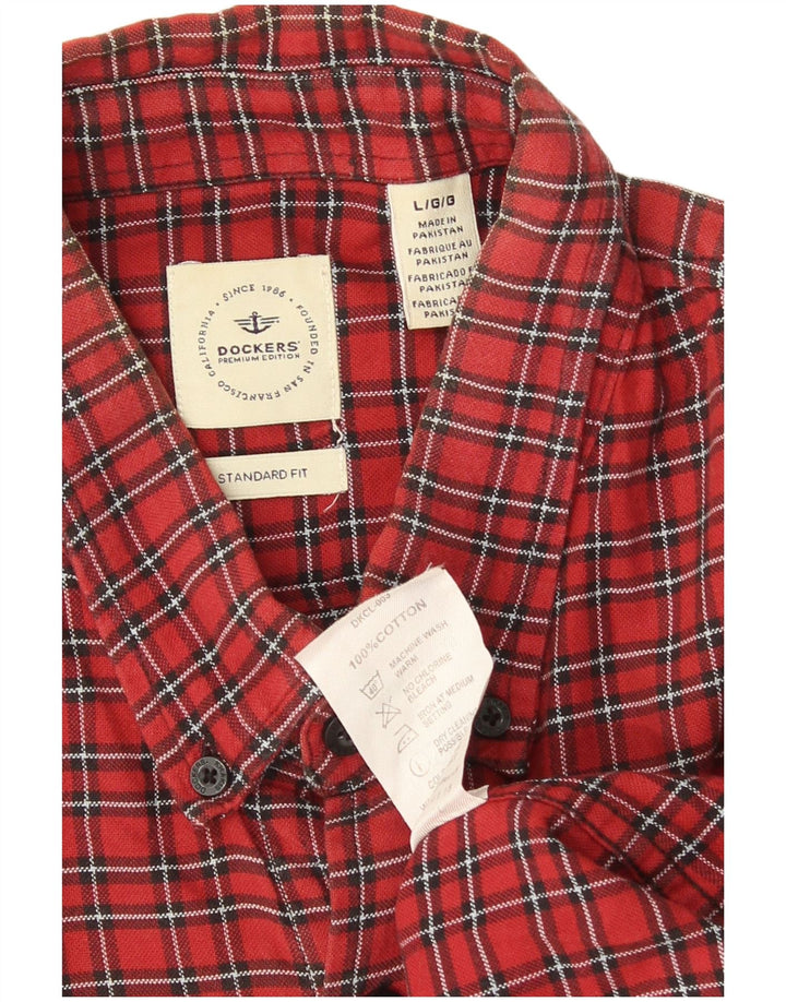 Dockers Mens Standard Fit Flannel Shirt Large Red Check Cotton