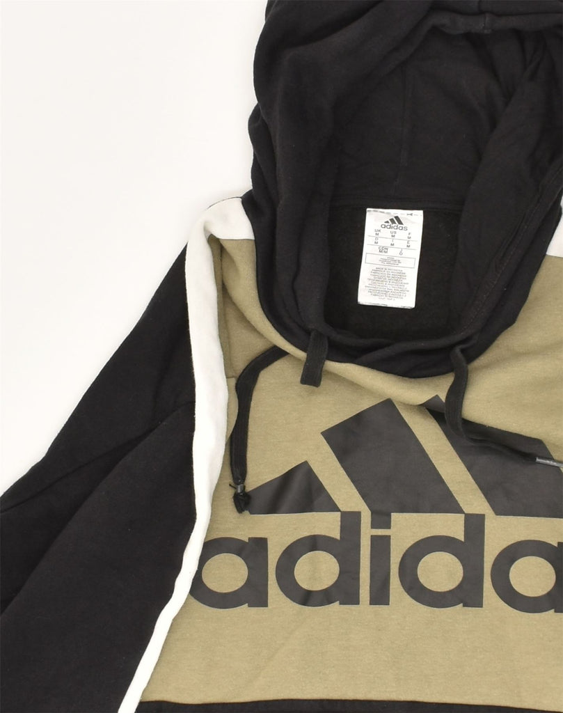 ADIDAS Mens Graphic Hoodie Jumper Medium Black Colourblock Cotton | Vintage Adidas | Thrift | Second-Hand Adidas | Used Clothing | Messina Hembry 