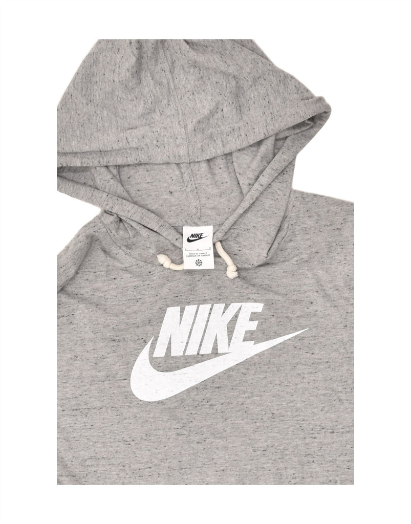 NIKE Womens Graphic Hoodie Jumper UK 16 Large Grey Cotton | Vintage Nike | Thrift | Second-Hand Nike | Used Clothing | Messina Hembry 