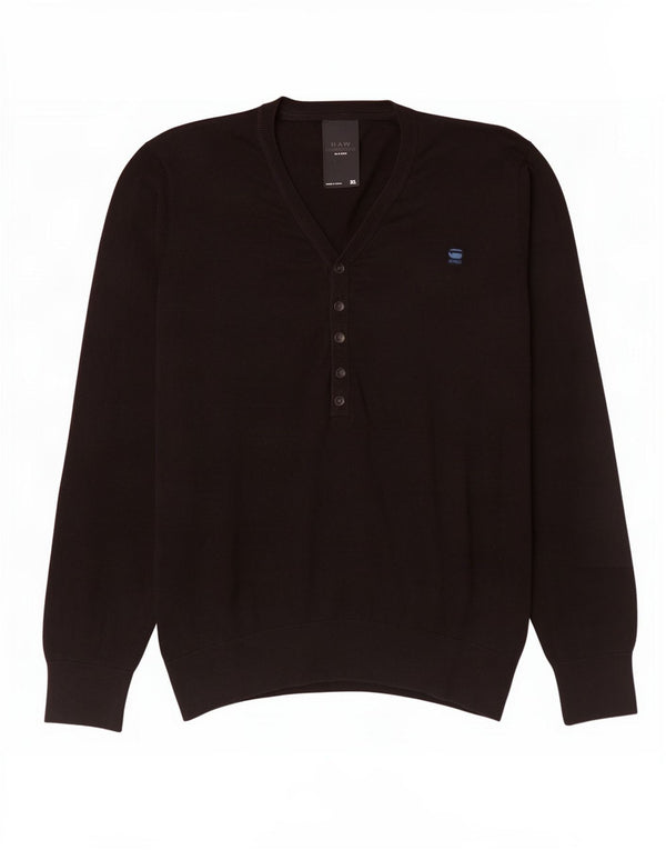 G-Star Mens V-Neck Jumper Sweater XL Black Cotton