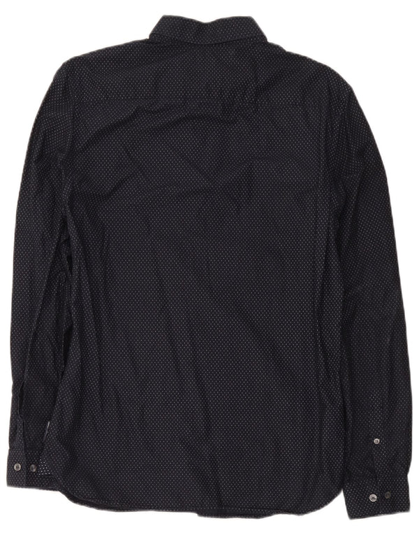 French Connection Mens Shirt Medium Navy Blue Spotted Cotton