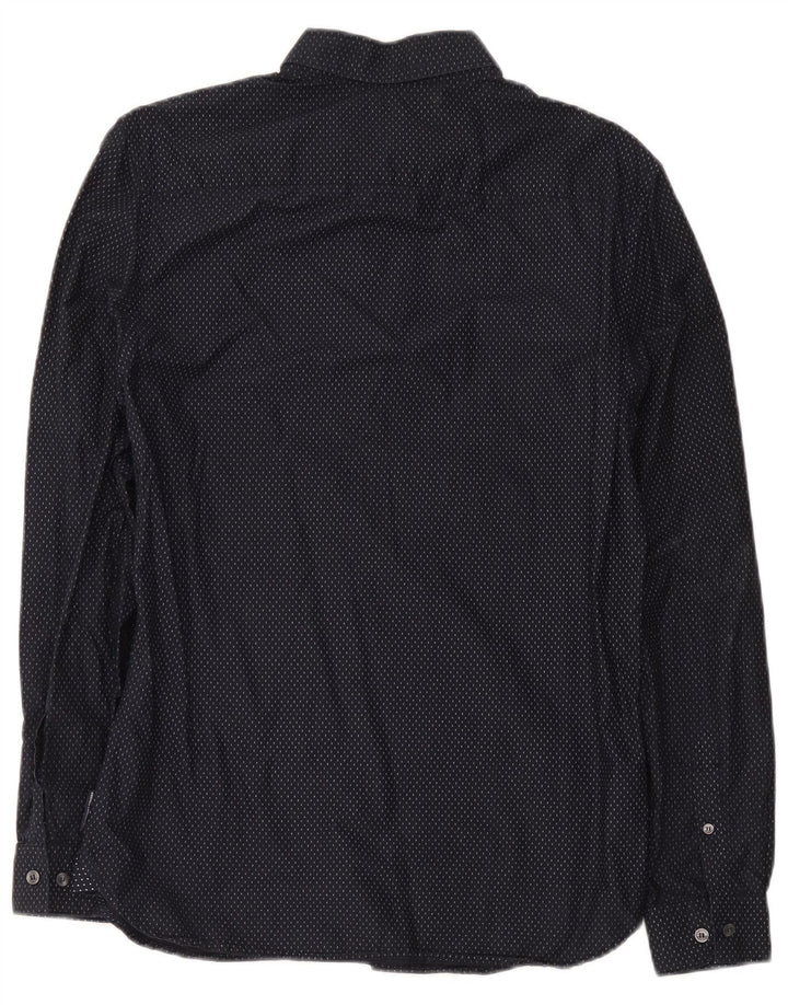 French Connection Mens Shirt Medium Navy Blue Spotted Cotton