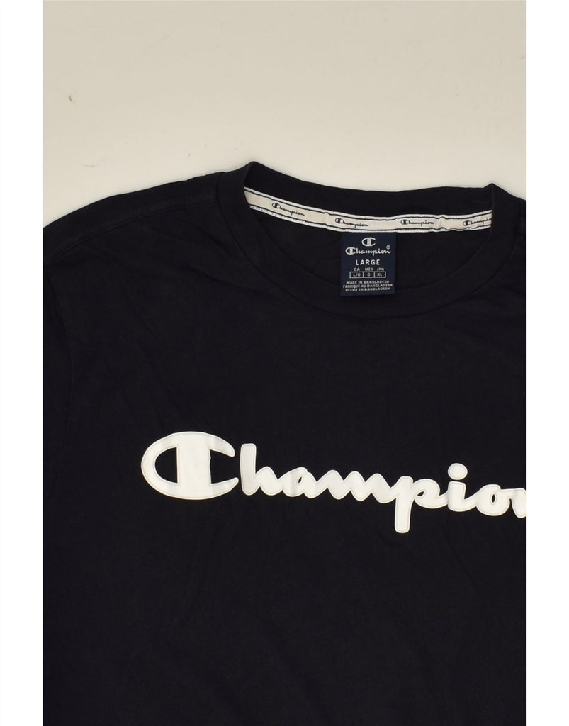 CHAMPION Mens Graphic T-Shirt Top Large Navy Blue Cotton | Vintage Champion | Thrift | Second-Hand Champion | Used Clothing | Messina Hembry 