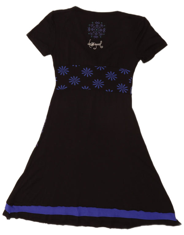 Desigual Womens Graphic A-Line Dress UK 10 Small Black Floral Viscose